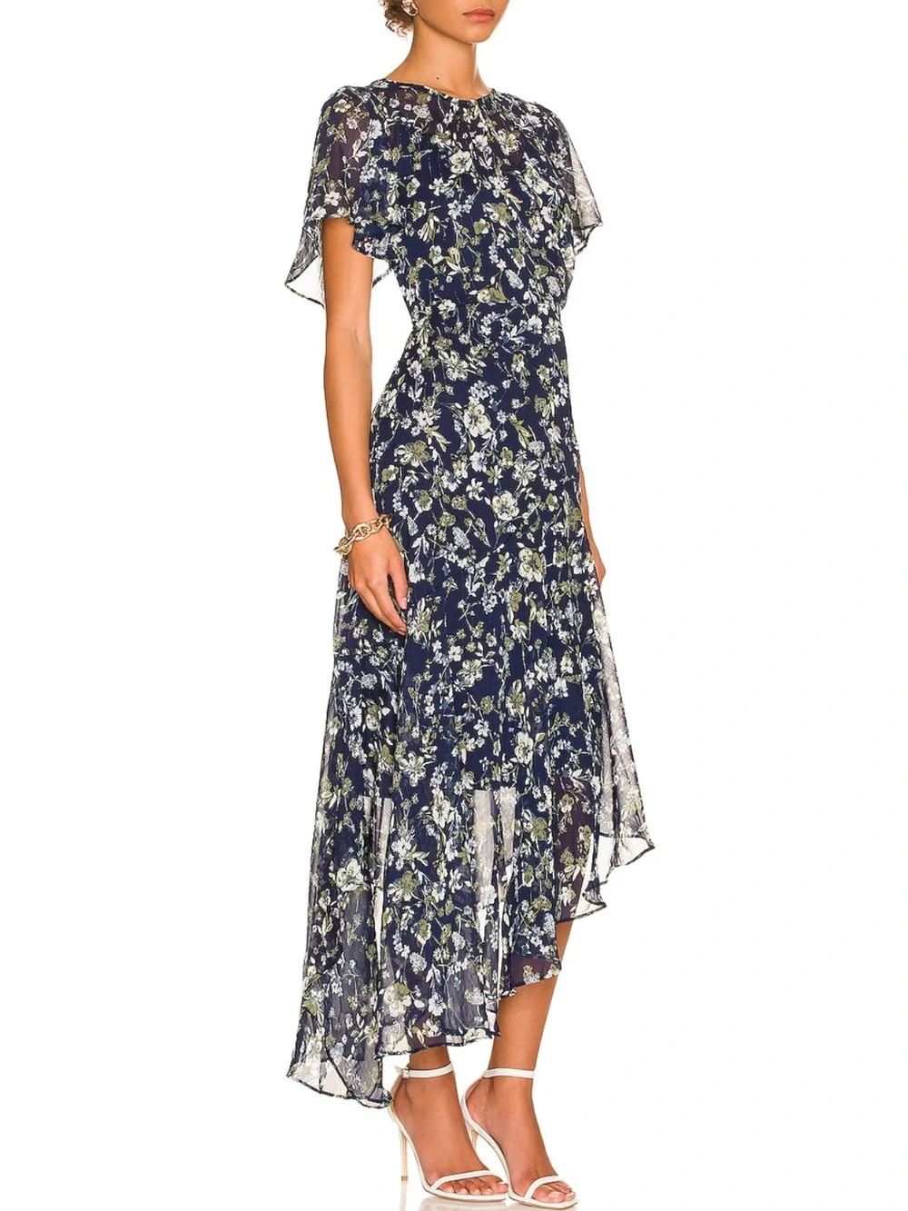 NWT ASTR the Label Flutter Sleeve Maxi Dress Blue Green Floral Size L - Picture 2 of 12